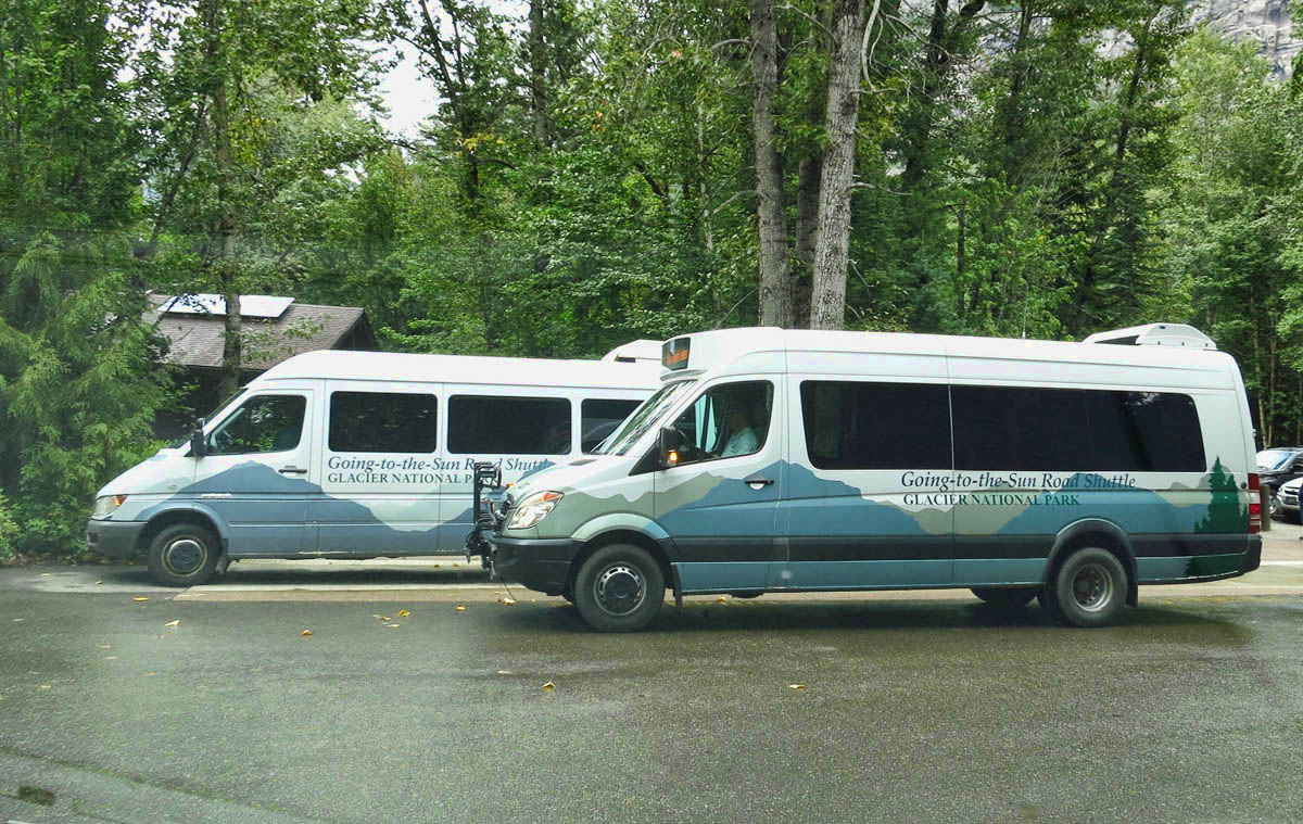 Change to Sprinter Vans at Avalanche bound for Logan Pass -- sit on right!