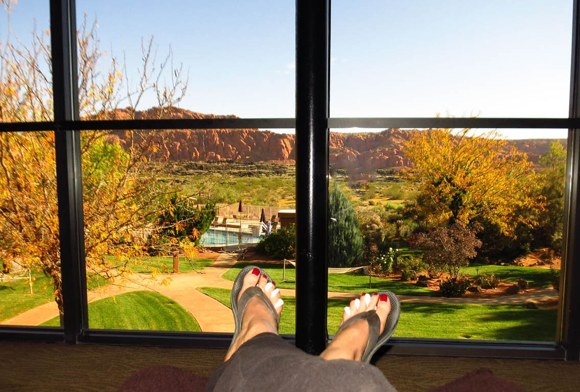 A comfortable chair, a cup of tea, glorious red rocks, and heavy dose of pampering all in one.
