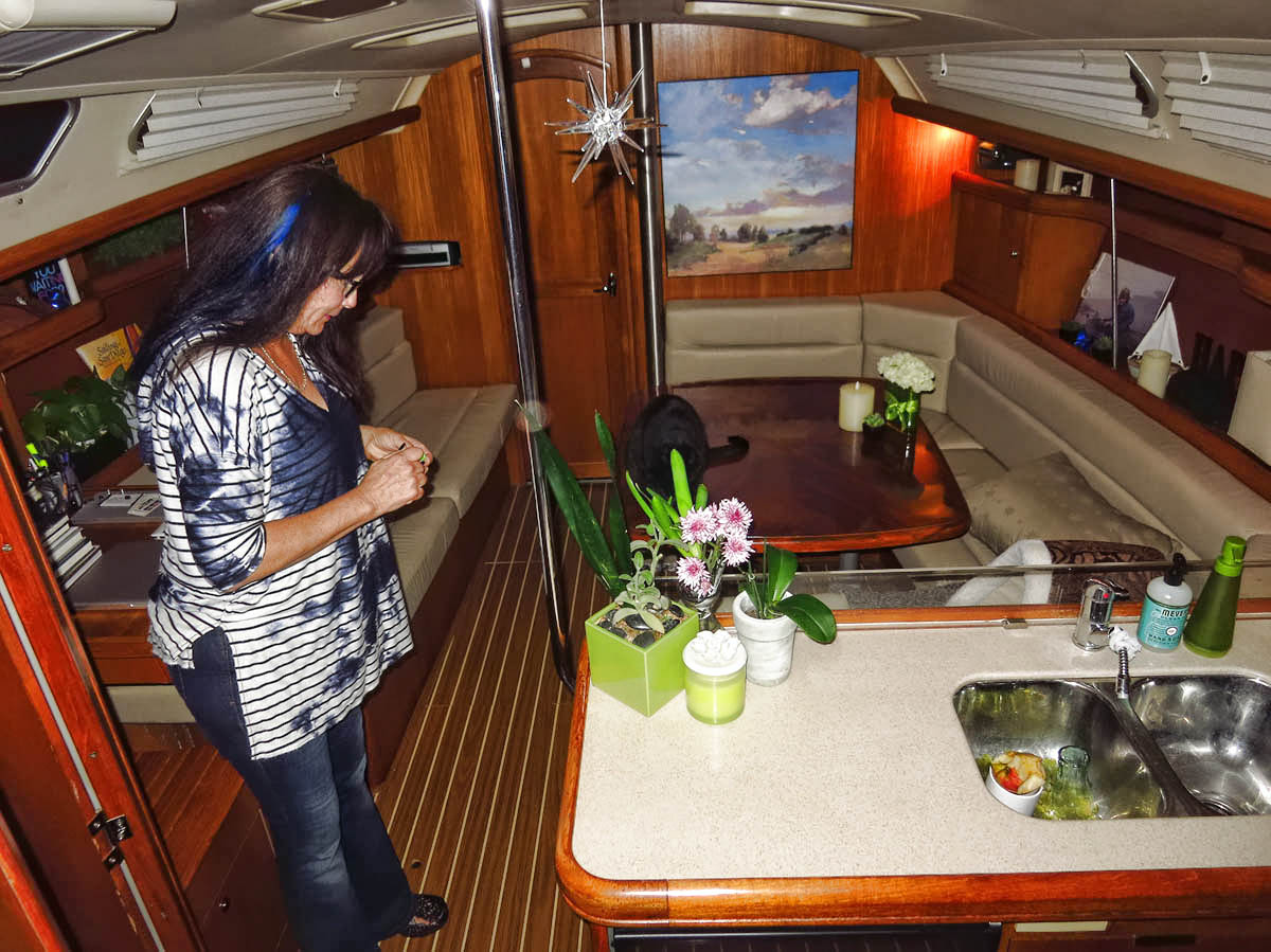 Inside Marcia's beautiful 38 ft Hunter.  Have I ever mentioned "Envy" is one of my least favorite words?