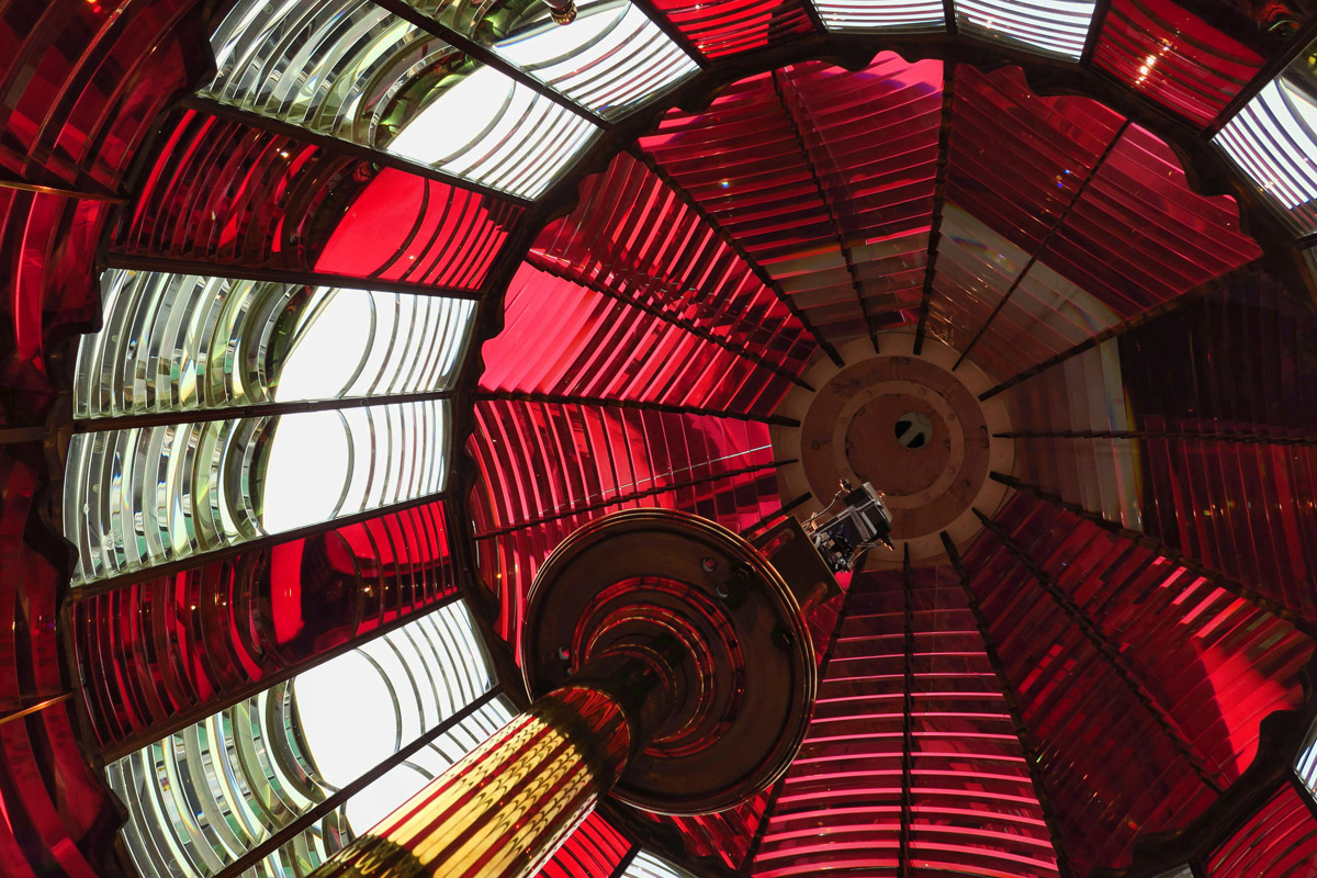 I compare going up into the lens room and sticking my upper body into the rotating, candy-striped Fresnel Lens (as far as allowed) to be akin to being inside a life-size kaleidoscope.