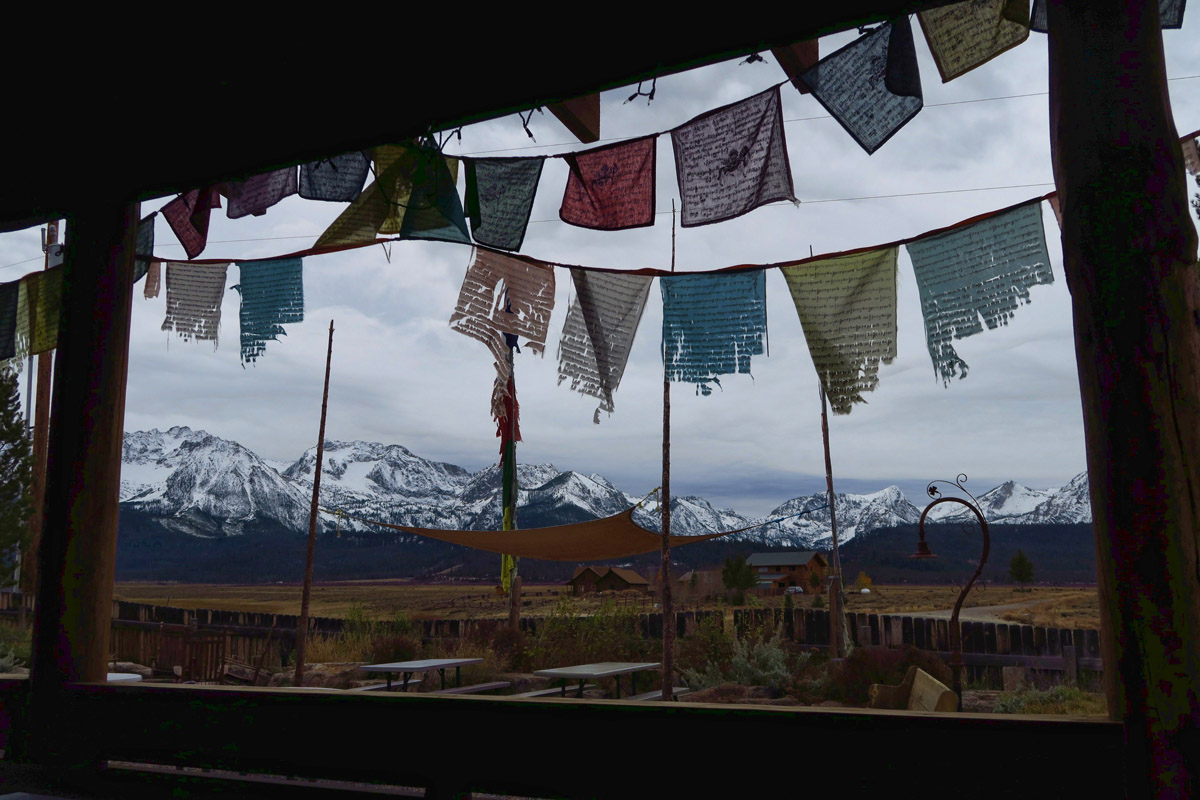 Tibetan Prayer Flags off the patio of the Stanley Hotel.