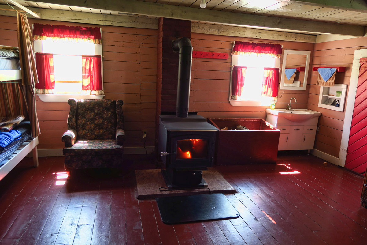 There's a fire going, which makes the bunkhouse quite cozy.