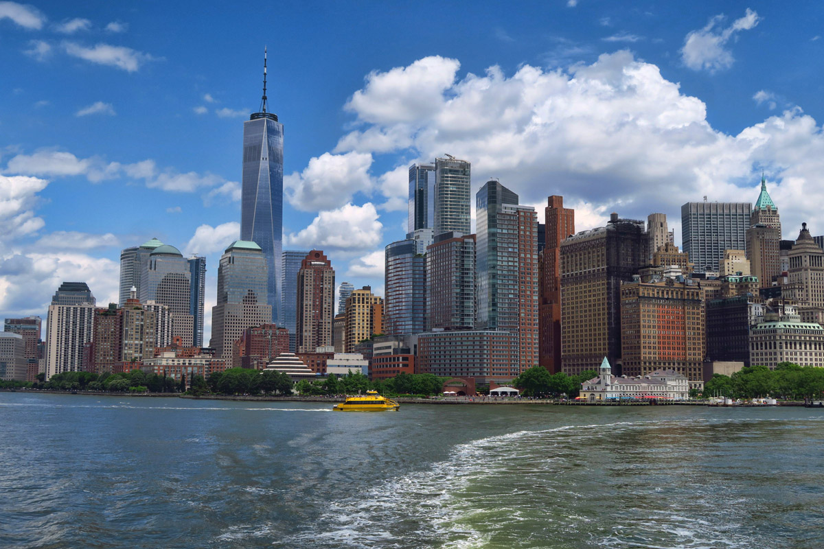 Glorious view of the lower Manhattan skyline from the water, though it's doesn't feel as much like home without the Twin Towers.